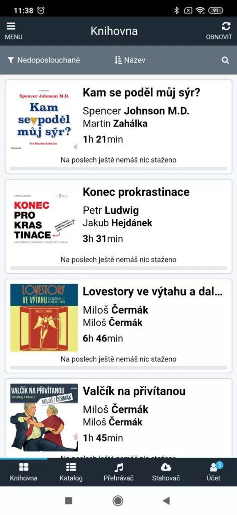 Všechny zakoupené audioknihy
