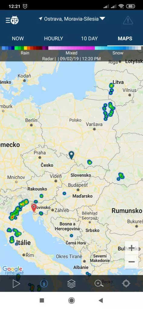 Záběr srážkového radaru