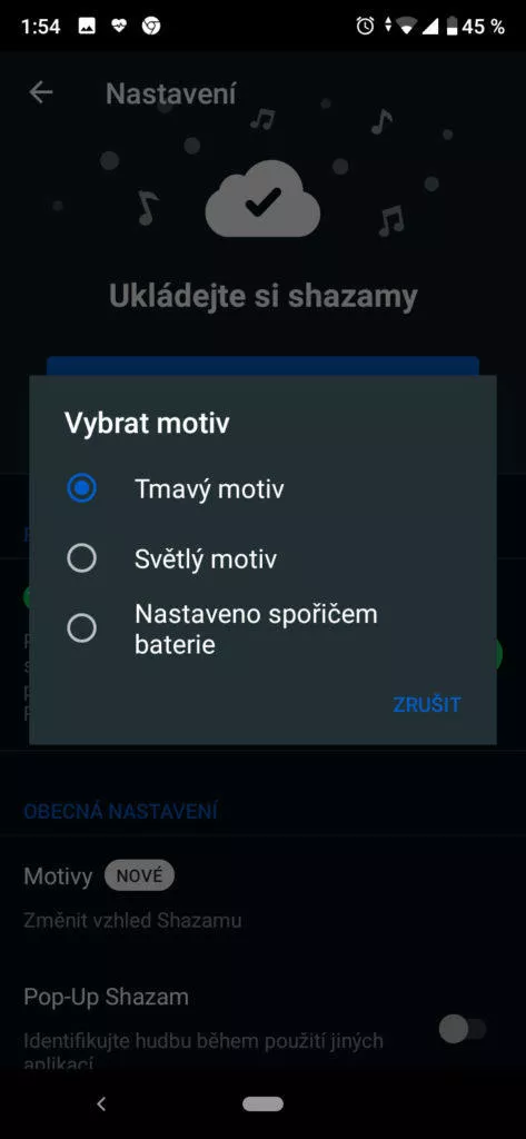 shazam dark mode android 10