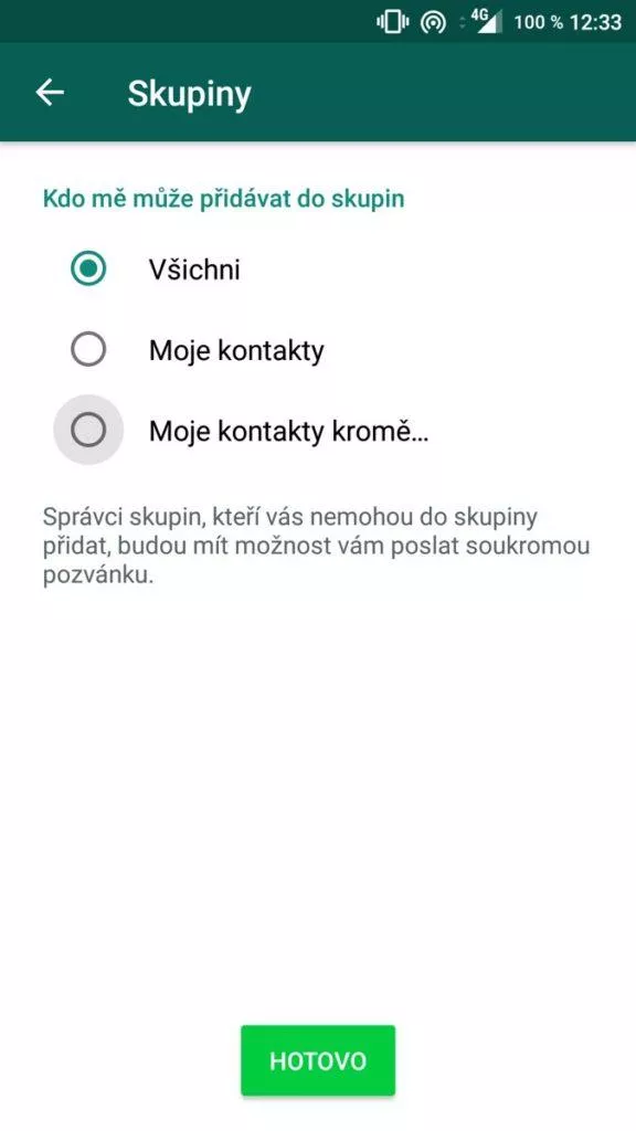 WhatsApp skupiny eliminace