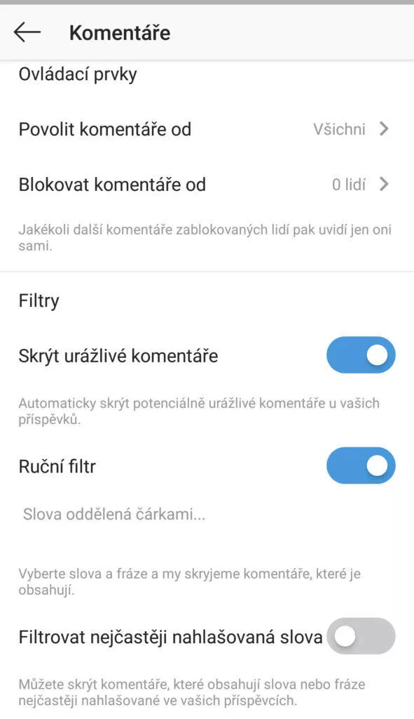 jak zablokovat komentáře na instagramu