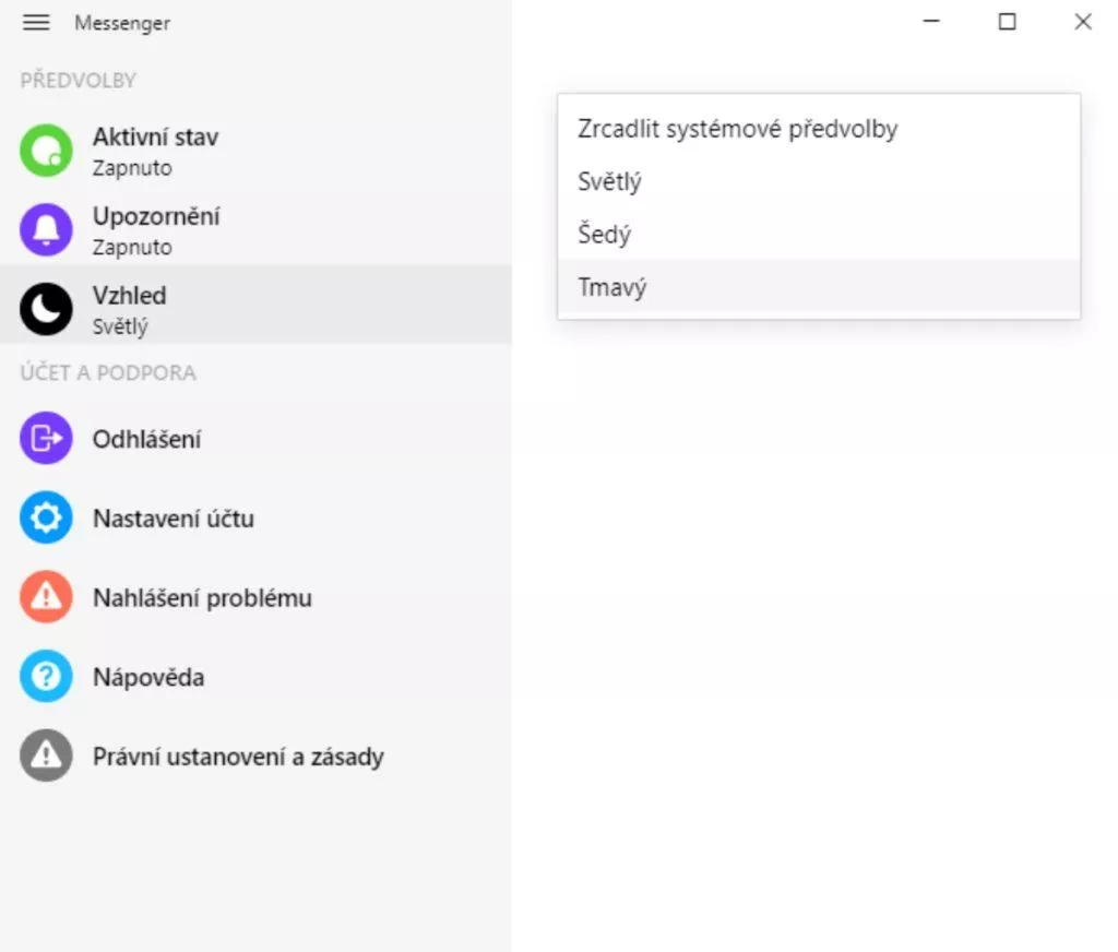 tmavý režim pro Messenger ve Windows screen 2