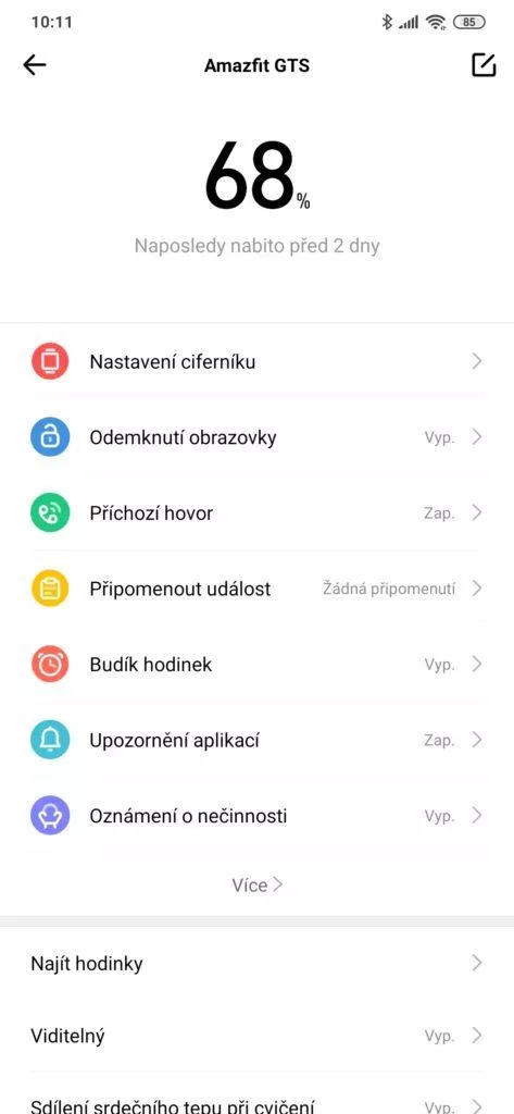 Amazfit app nastavení