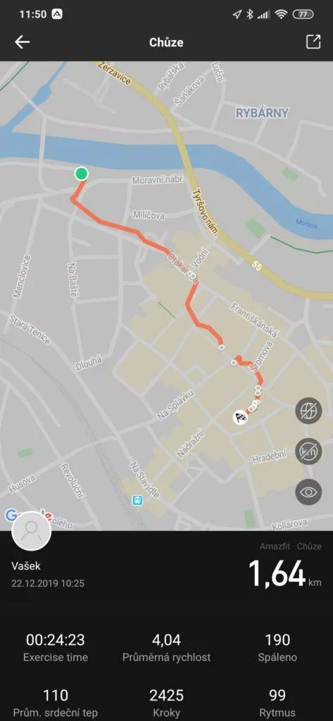 Amazfit app trasa