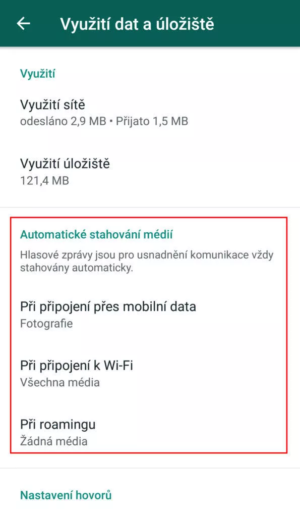 úspora dat whatsapp
