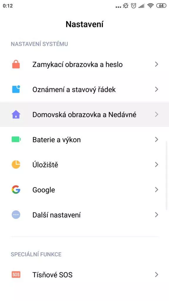 jak zapnout nabídku aplikací Xiaomi nastavení