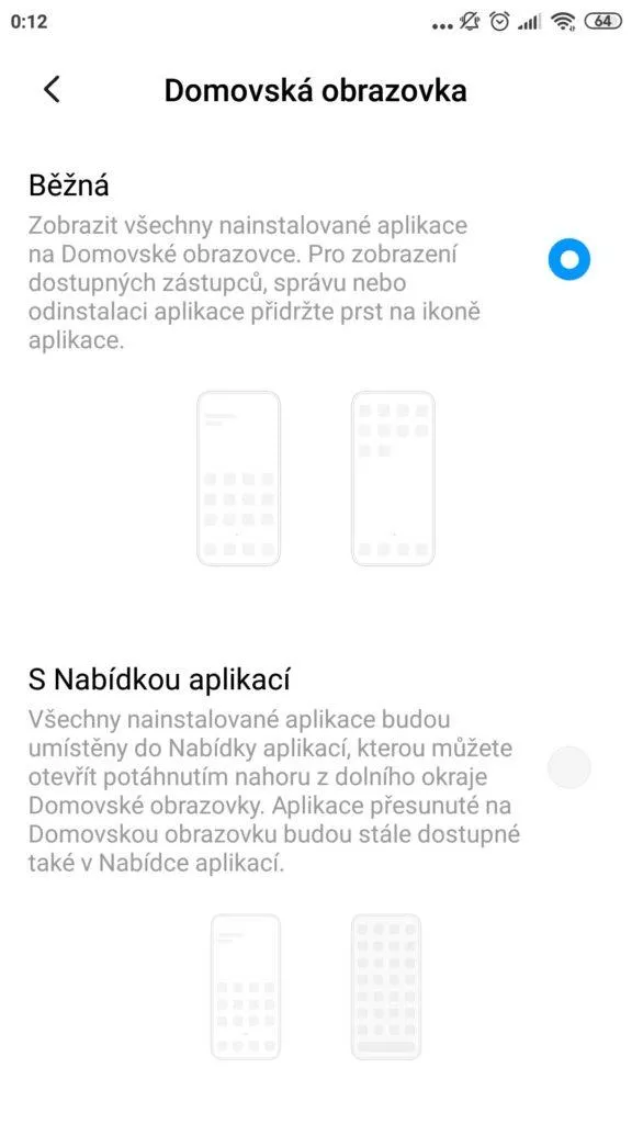jak zapnout nabídku aplikací Xiaomi přepnutí