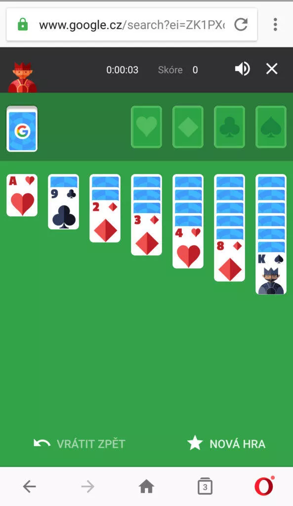 solitaire vyhledávač google