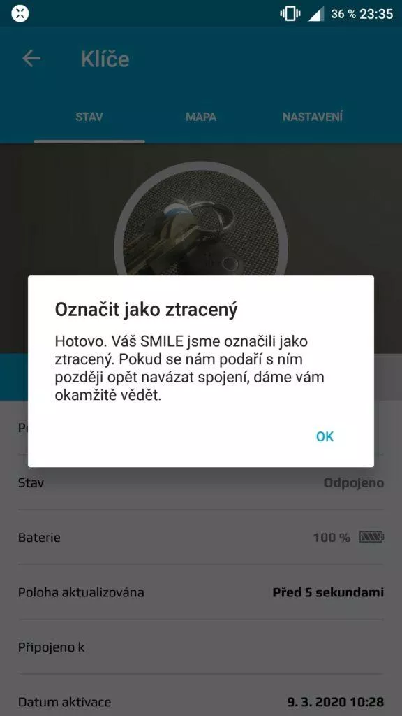 Aplikace Fixed Smile ztracený přívěsek