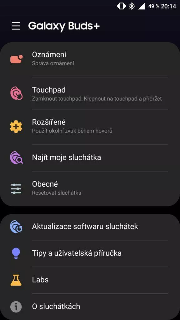 aplikace Galaxy Wearable nastavení