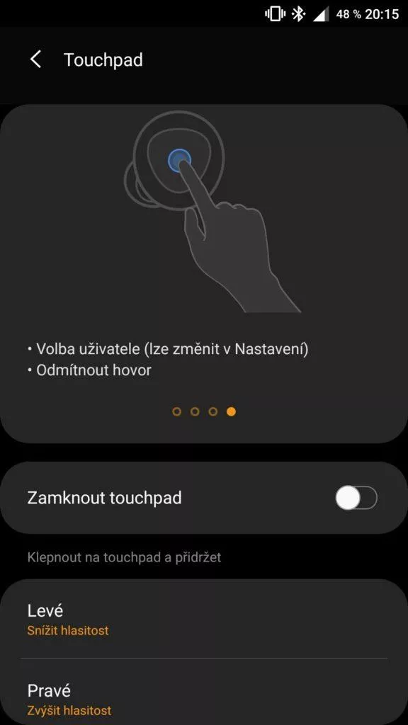 aplikace Galaxy Wearable nastavení teouchapdu
