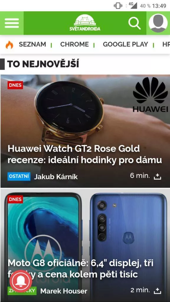 homepage Svět Androida náhled mobil