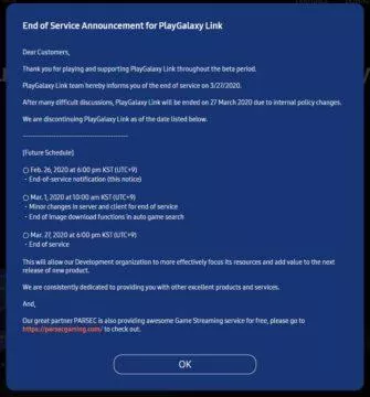 PlayGalaxy Link končí screen