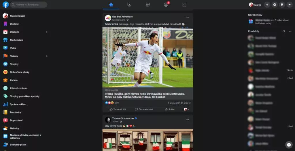 tmavý režim Facebook desktop ukázka 4 FHD