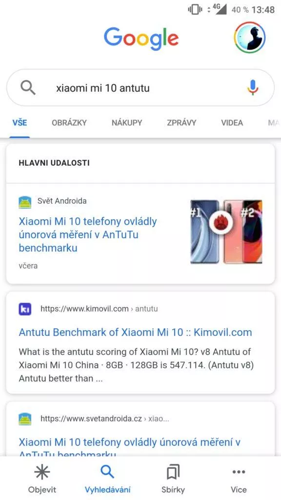výsledek vyhledávání Google Svět Androida náhled mobil
