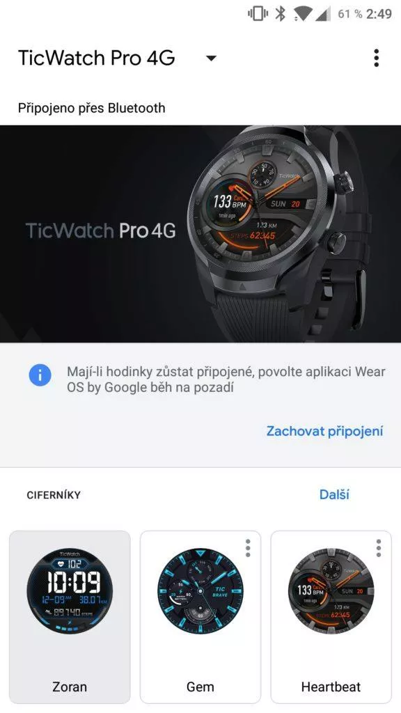 Aplikace Wear OS hlavní obrazovka