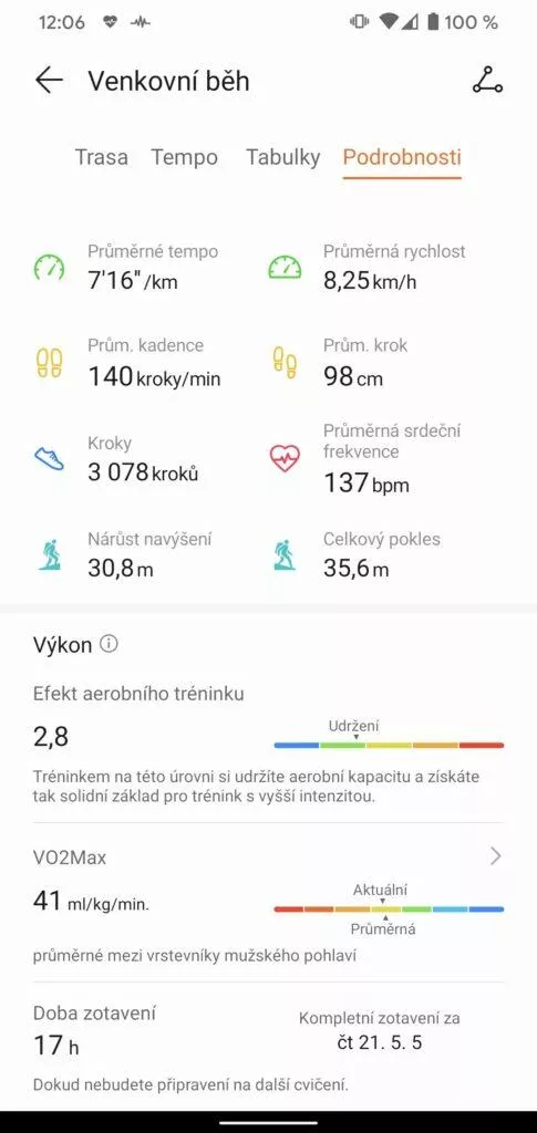 aplikace Huawei Health Zdraví detail sportovniho vykonu 5