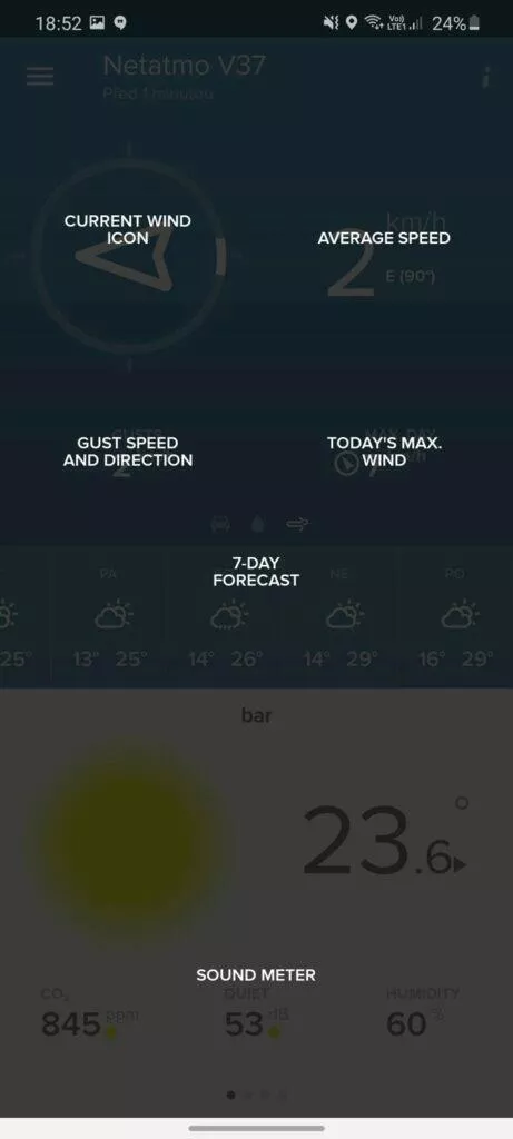 aplikace Netatmo Weather data anemometr nápověda