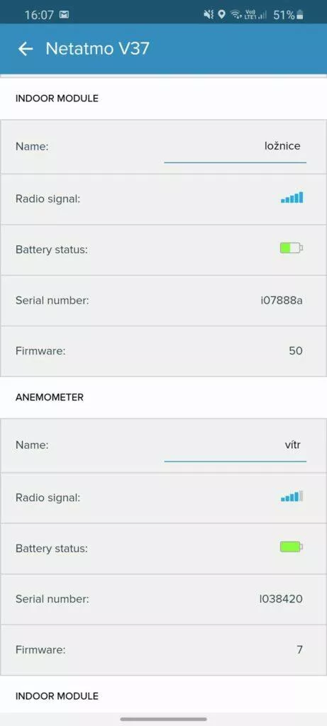 aplikace Netatmo Weather data z modulů