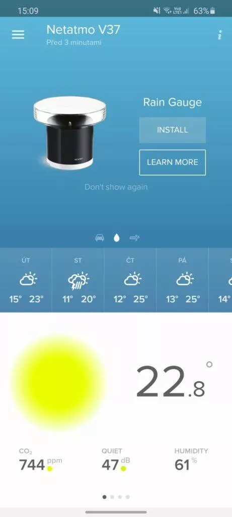 aplikace Netatmo Weather prázdná karta srážkoměru