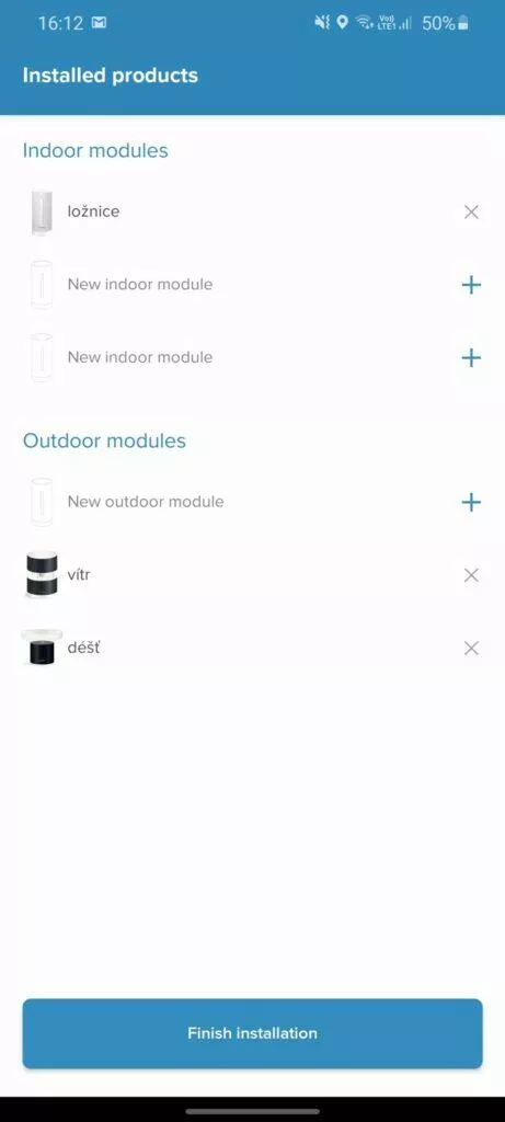 aplikace netatmo weather pripojene moduly