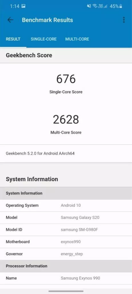 Geekbench 5 celkové skóre