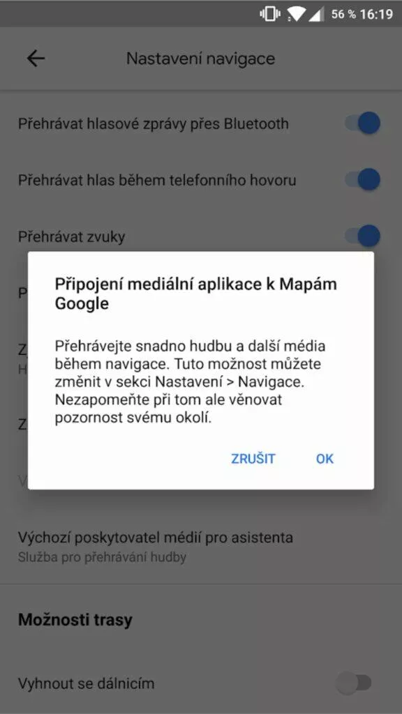 Google Mapy přehrávání hudby informace