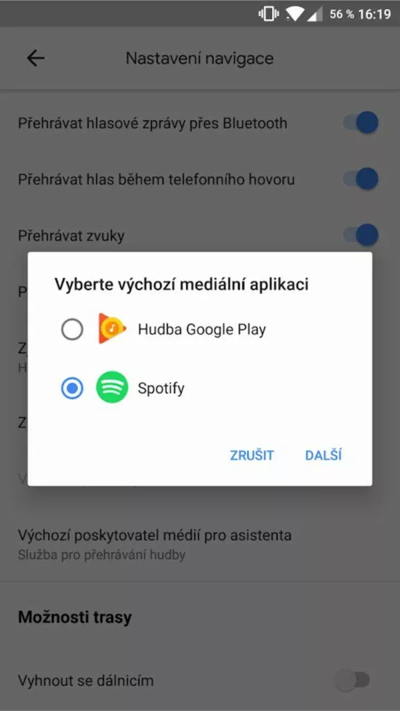 Google Mapy přehrávání hudby vyber sluzby