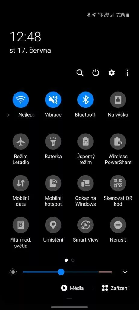 system One UI 2.1 horni panel