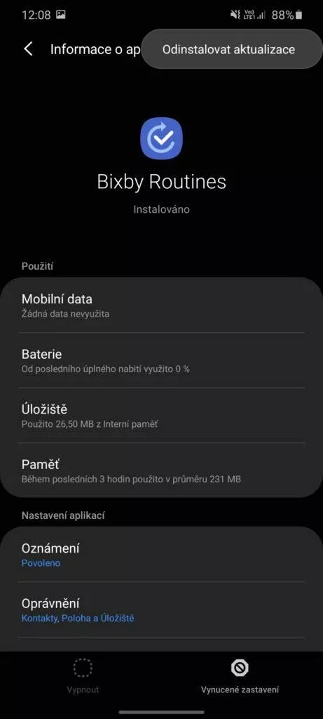 instalace starší verze aplikace 8 karta aplikace předinstalovaná odinstalovat aktualizace