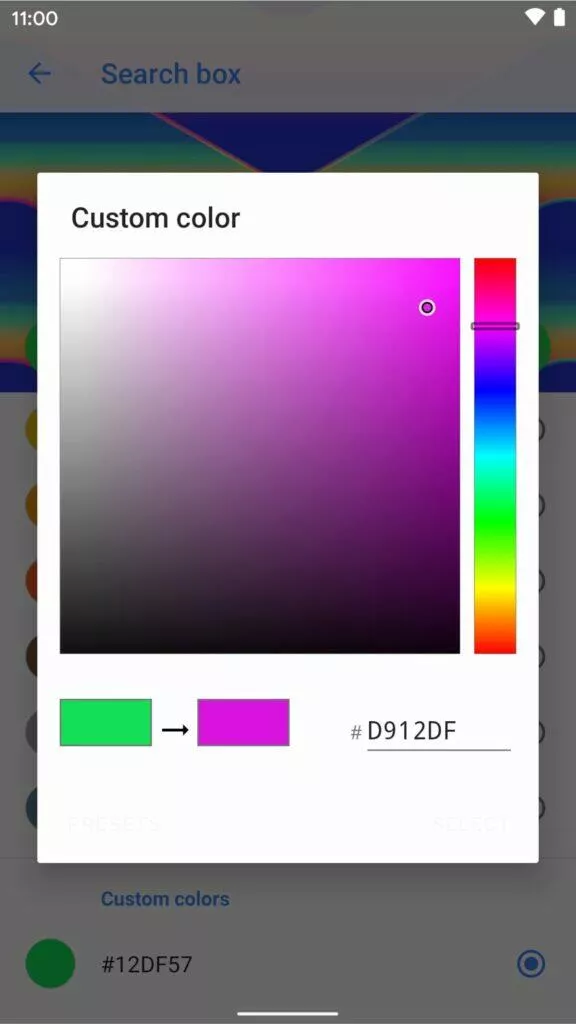 Action Launcher výběr barvy