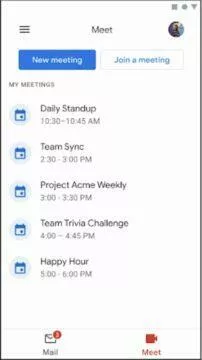 Google Meet Gmail Android panel