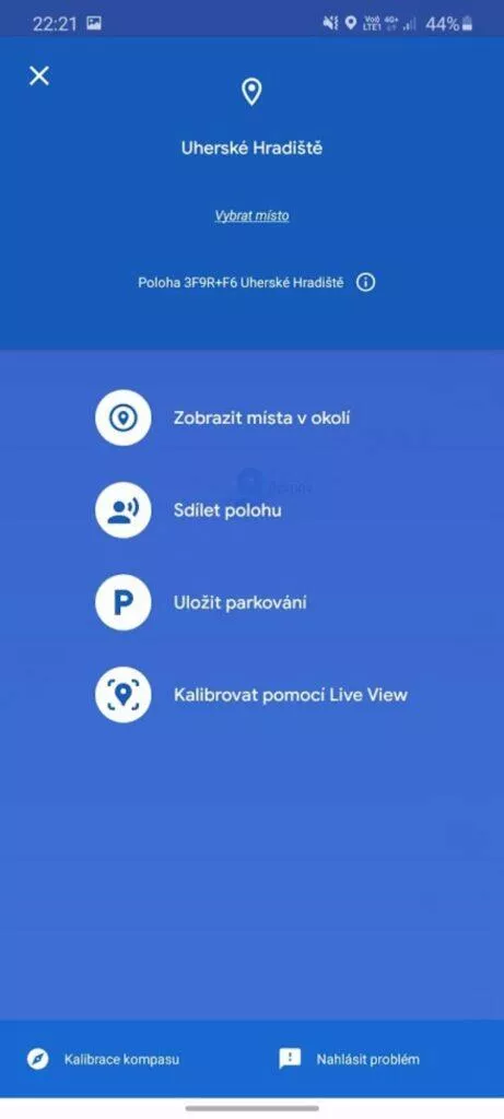 Live View Google Mapy určování polohy menu