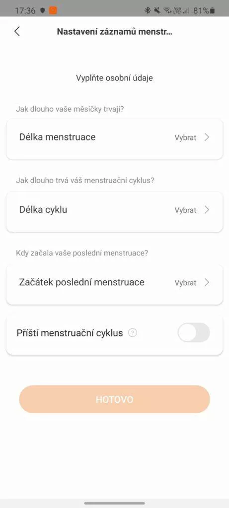 Mi Fit cyklus nastavení
