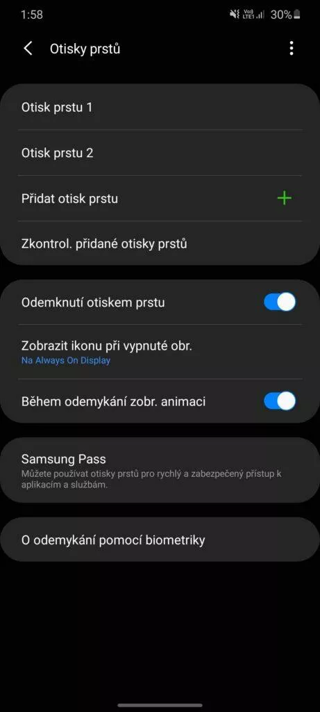 odemykání Android telefonuotisky prstů