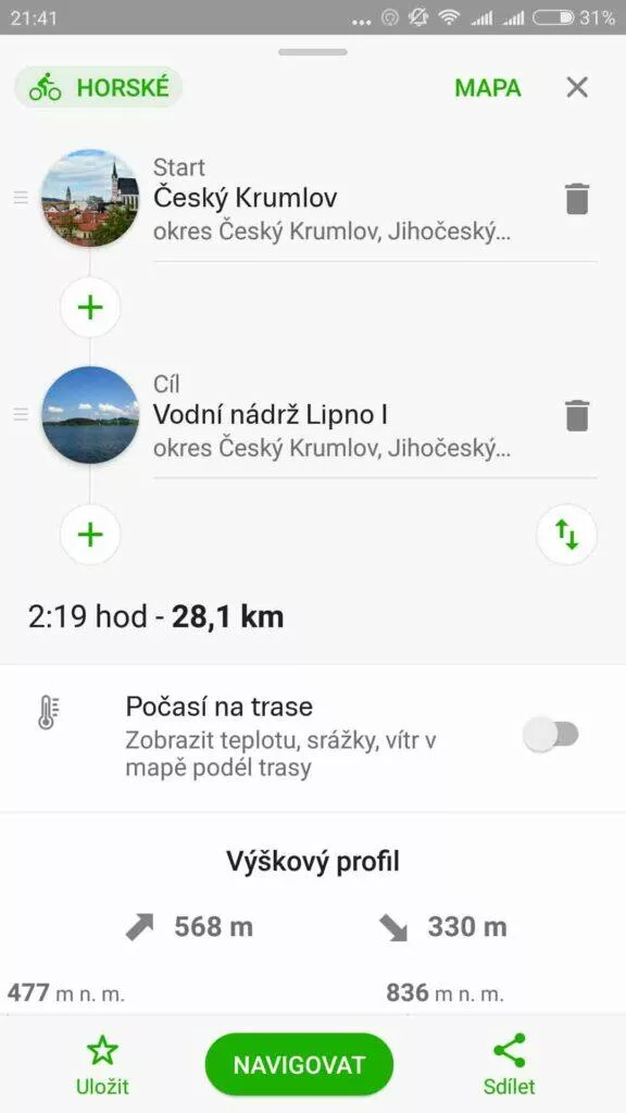 počasí na trase
