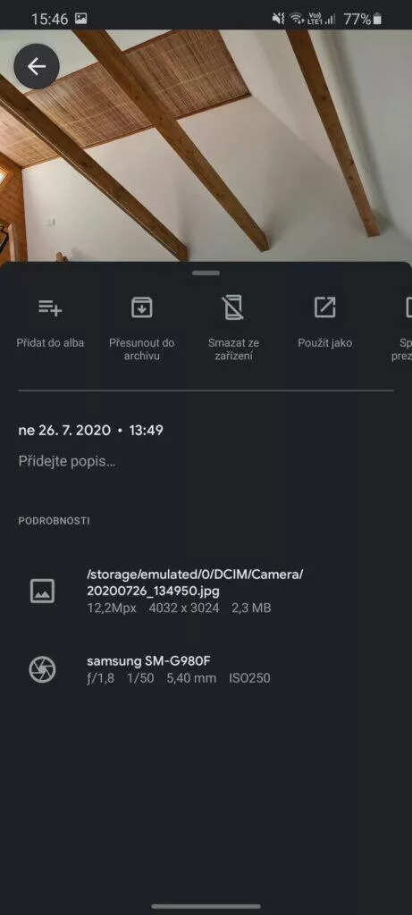 úspora místa fotografování natáčení porovnání JPG