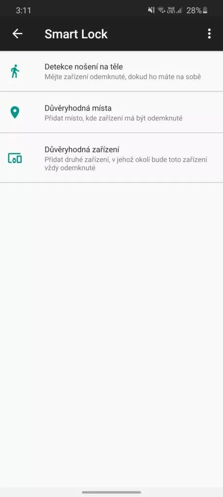 odemykání Android telefonuSmart Lock možnosti