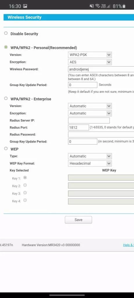 administrace routeru WiFi zabezpečení