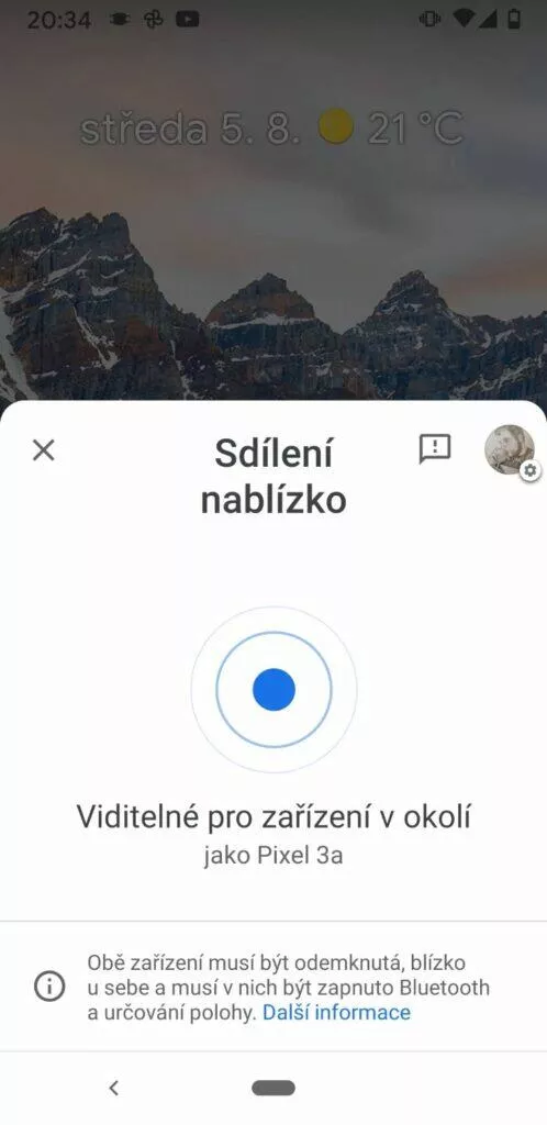 Nearby Share - cekani na spojeni