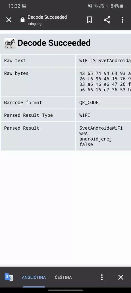 jak zjistit WiFi heslo v Androidu přečtený QR kód