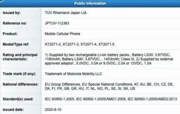 kapacita baterie motorola razr 2020