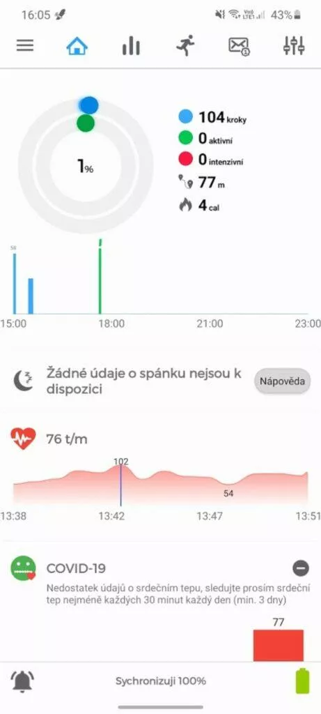 Notify & Fitness for Mi Band hlavní obrazovka