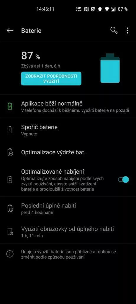OxygenOS baterie