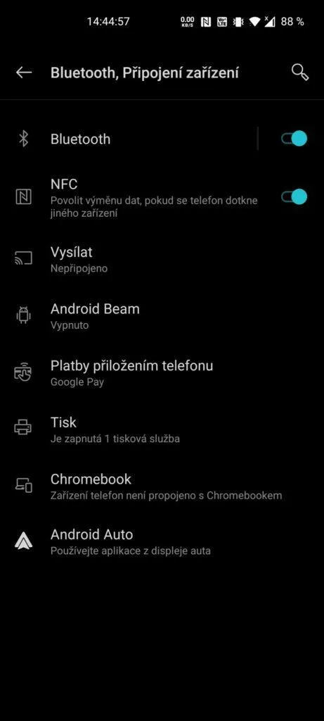 OxygenOS připojení