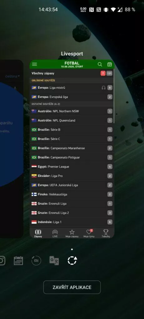 OxygenOS spuštěné aplikace