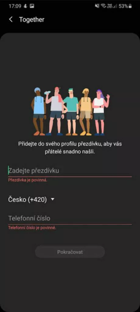 zadání telefonu a přezdívky