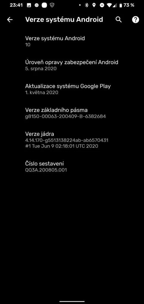 verze systemu android srpen 2020