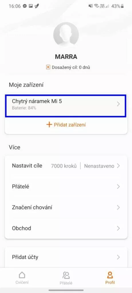 Xiaomi Mi Band 5 čeština nastavení náramku
