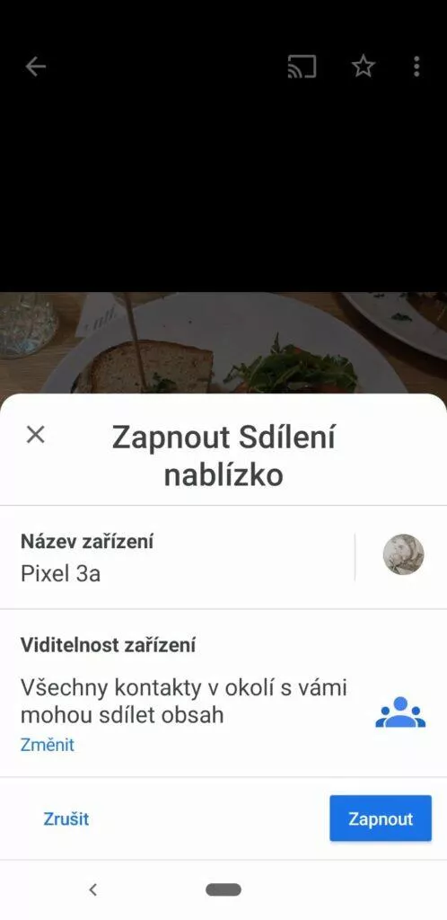 Nearby Share - zapnuti sdileni